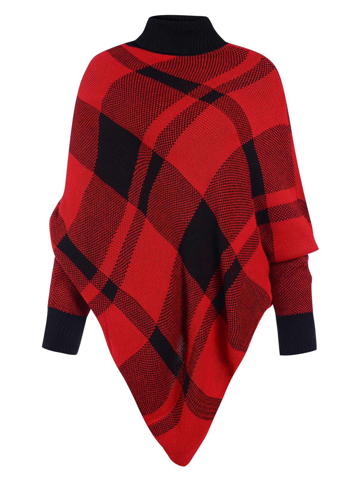 Grün 1950er Stehkragen Plaid Stricken Poncho Pullover - Image 5