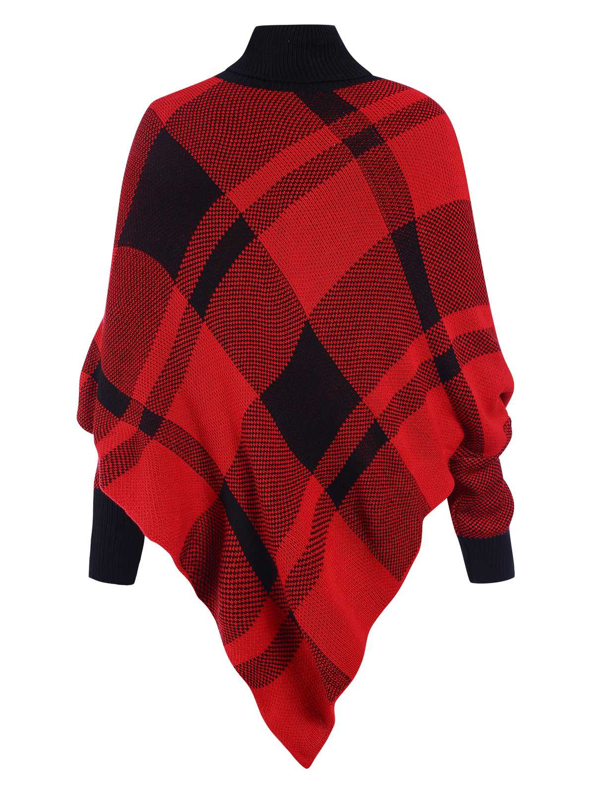 Grün 1950er Stehkragen Plaid Stricken Poncho Pullover - Image 6