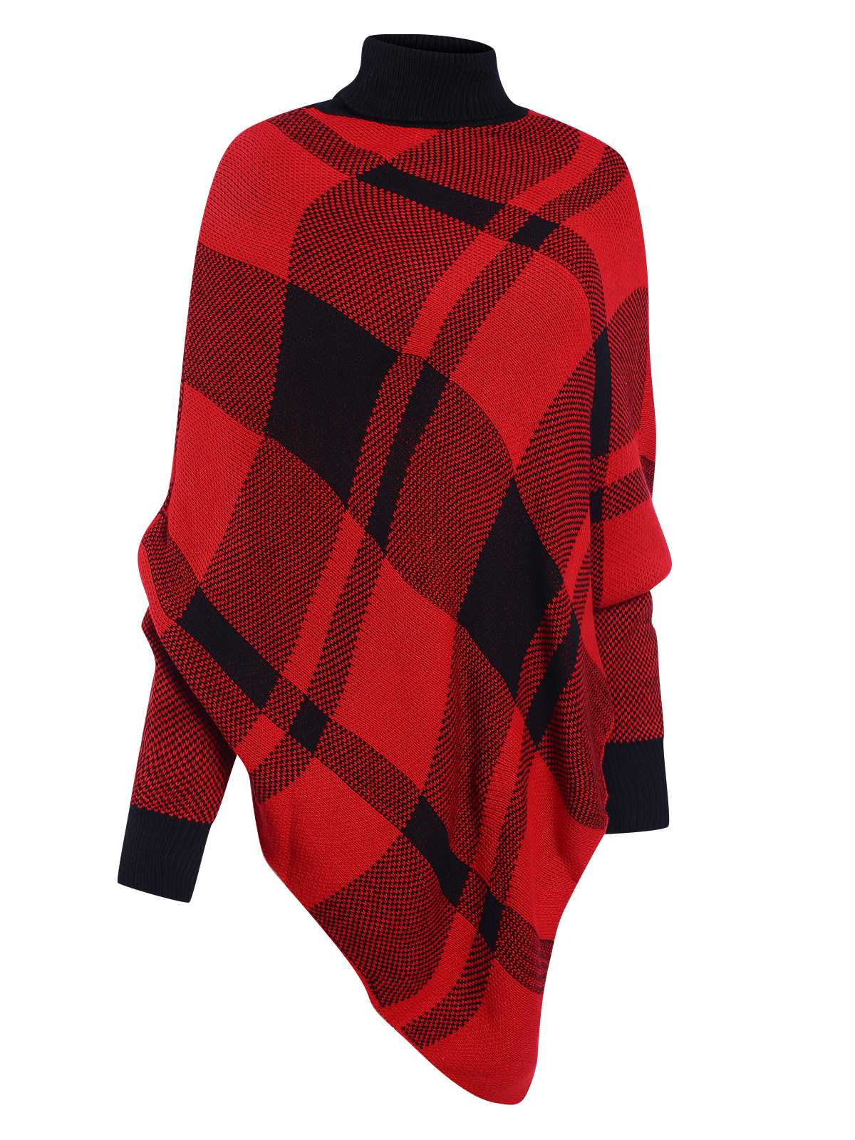 Grün 1950er Stehkragen Plaid Stricken Poncho Pullover - Image 7