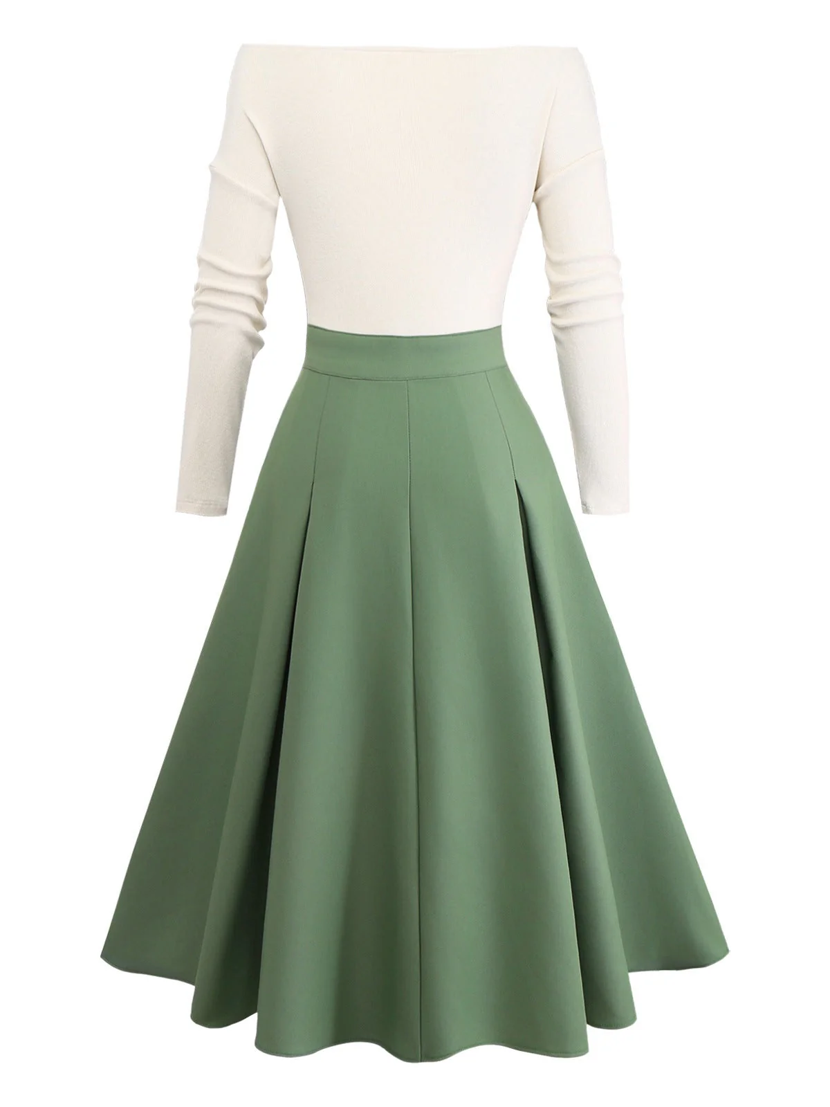 Grün 1950er Stricken Schulterfrei Plissiertes Kleid - Image 7