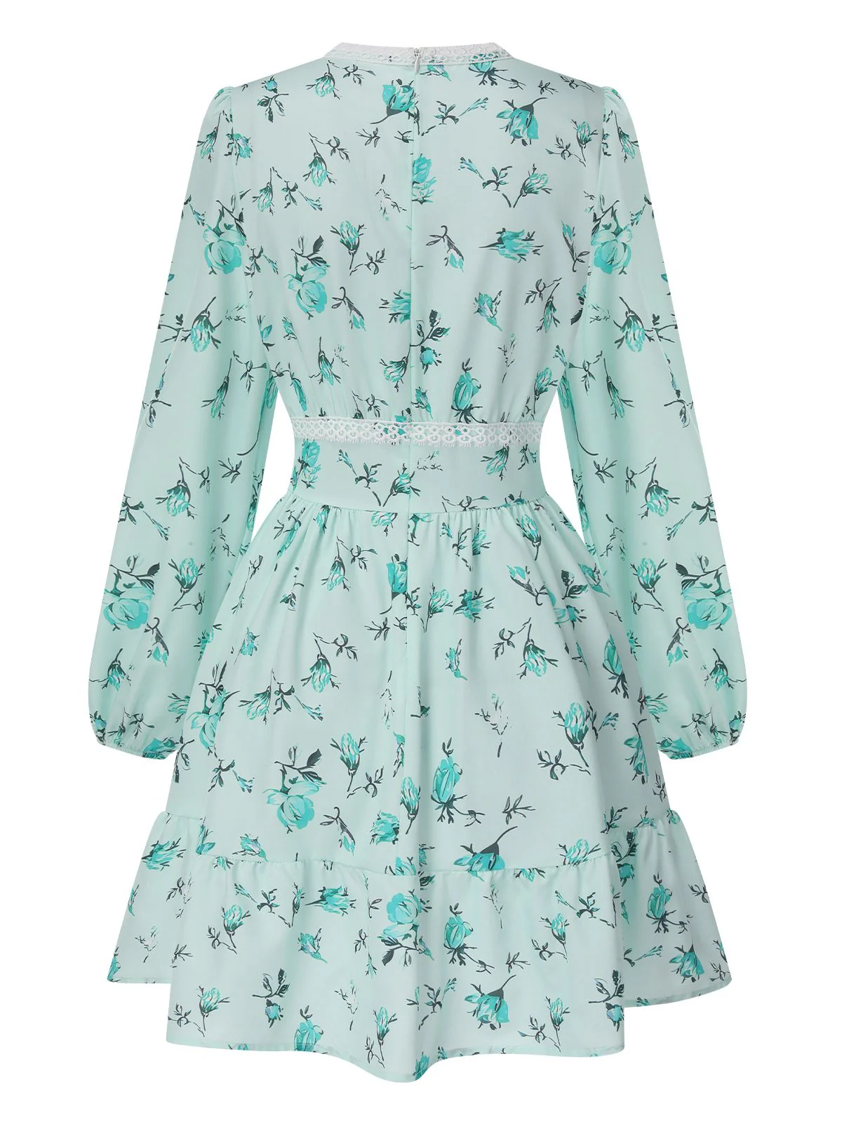 Grün 1950er Tief V-Ausschnitt Puff Blumen Kleid - Image 2