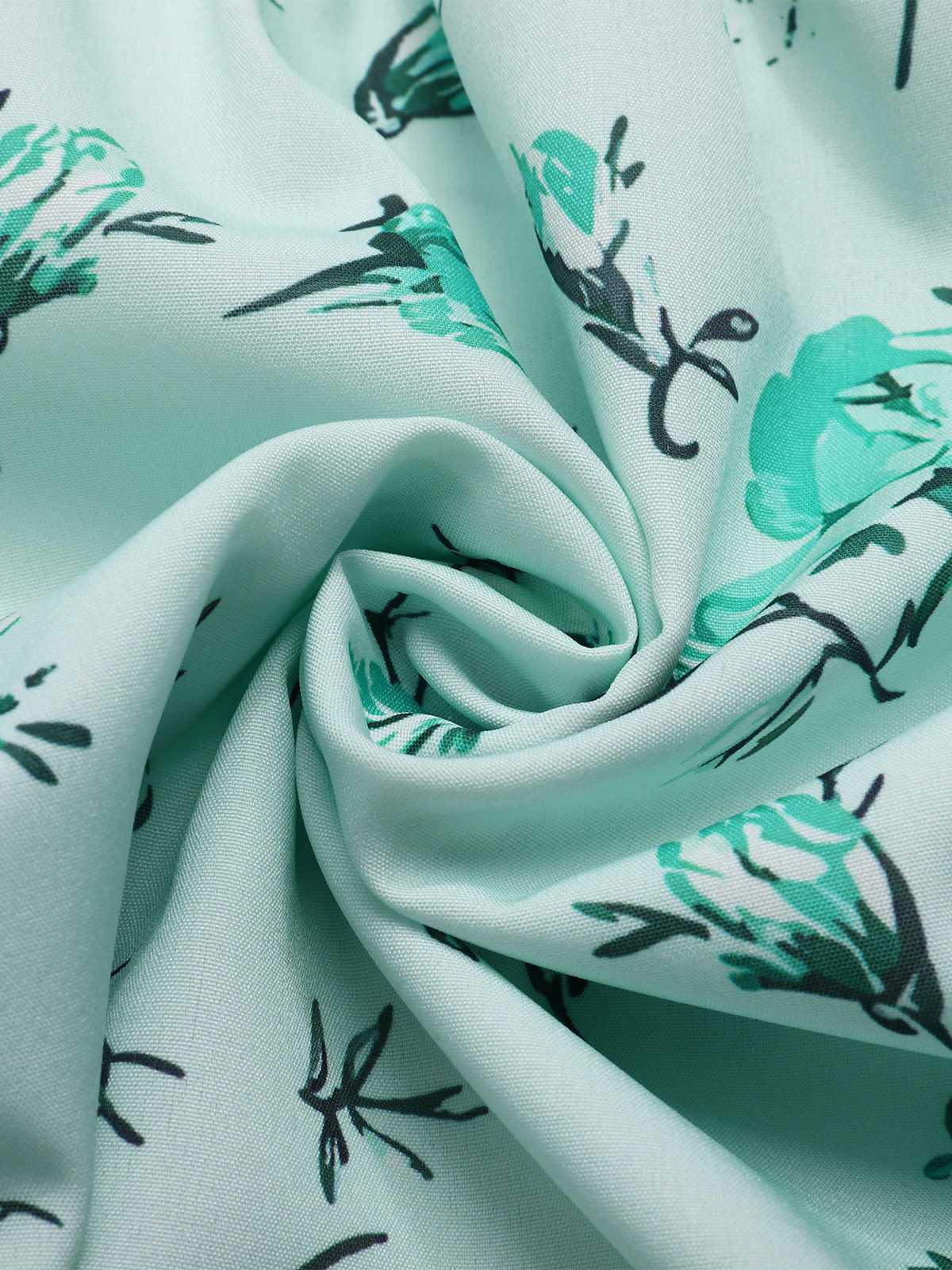 Grün 1950er Tief V-Ausschnitt Puff Blumen Kleid - Image 3