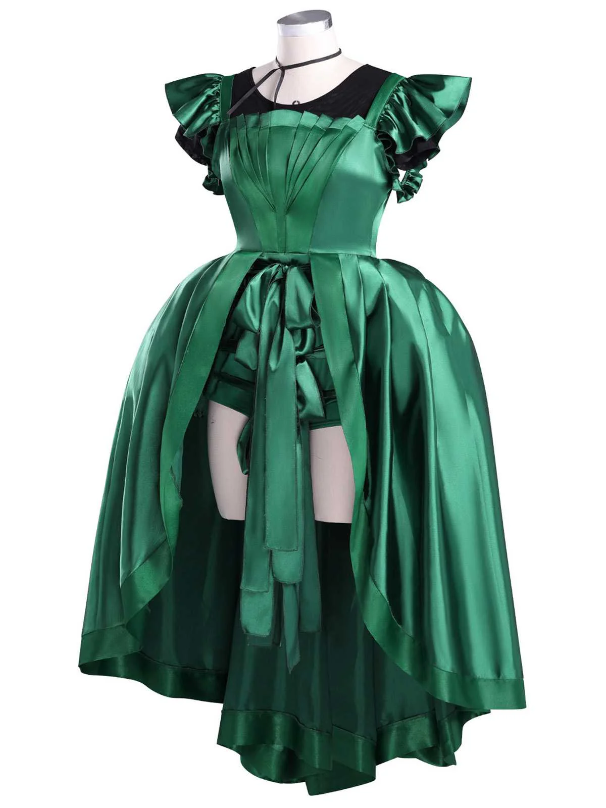 Grün 1950er Wednesday Addams Inspiriert Satin Kostüm Set - Image 2