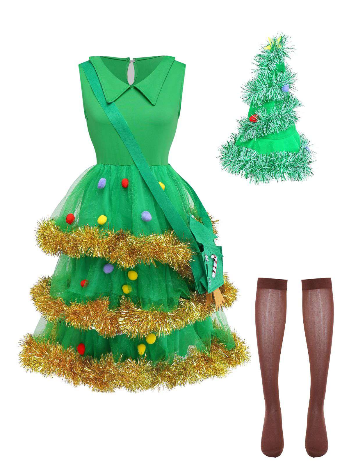 Grün 1950er Weihnachten Baum Abgestuft Kleid Set - Image 2