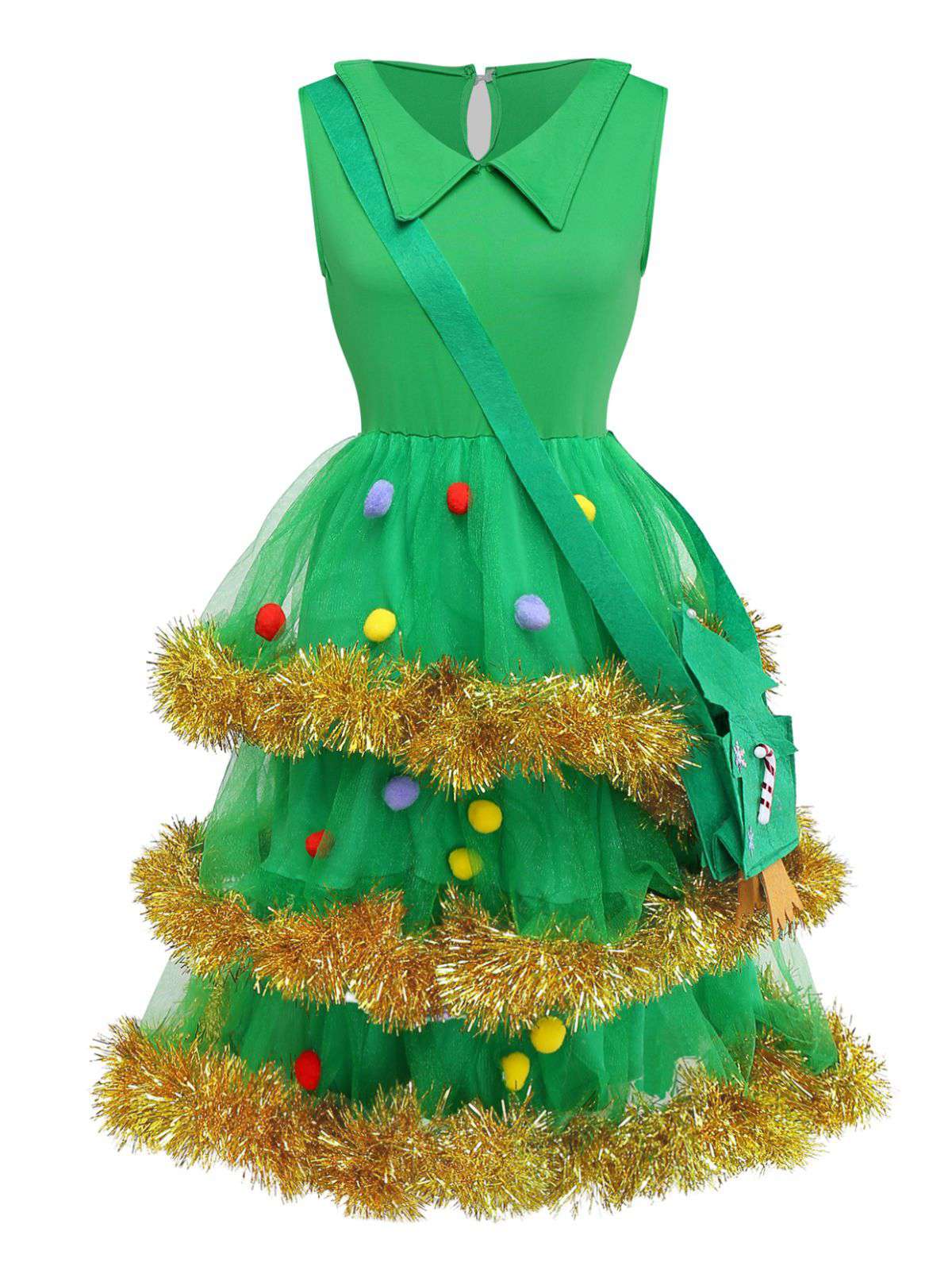 Grün 1950er Weihnachten Baum Abgestuft Kleid Set - Image 3