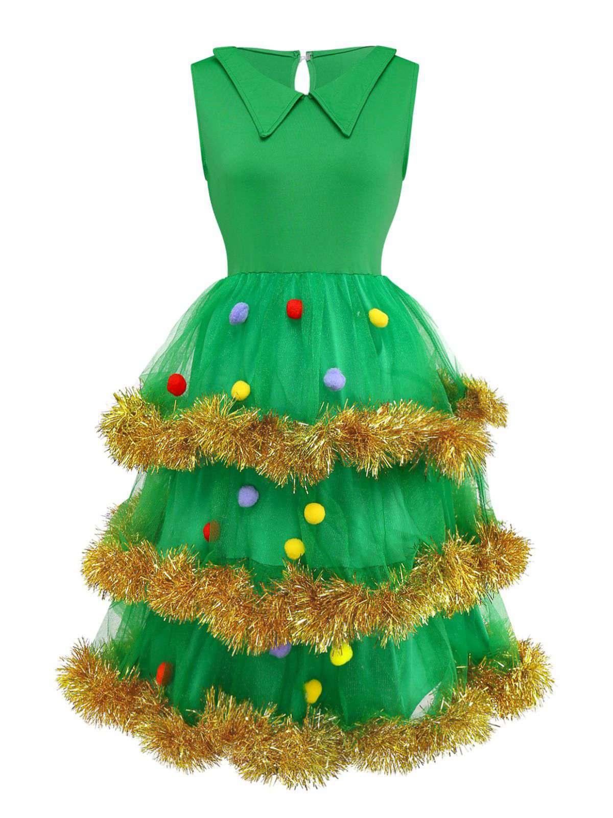 Grün 1950er Weihnachten Baum Abgestuft Kleid Set - Image 4
