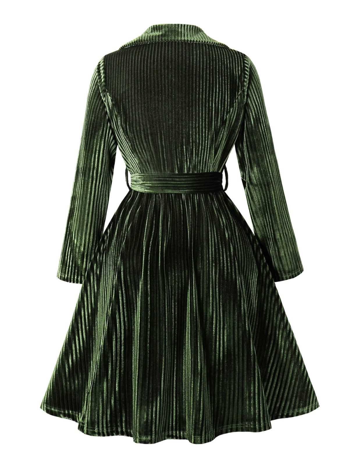Grün 1950er Weihnachten Cord Langarm Kleid - Image 2