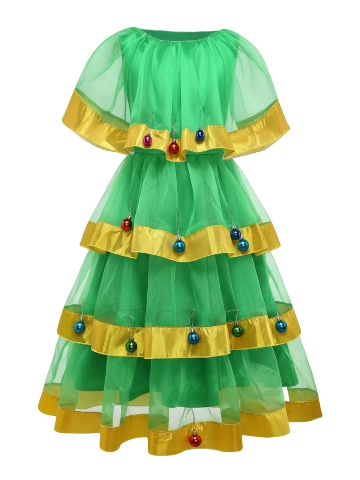 Grün 1950er Weihnachtsbaum Kostüm mit Glocke - Image 3