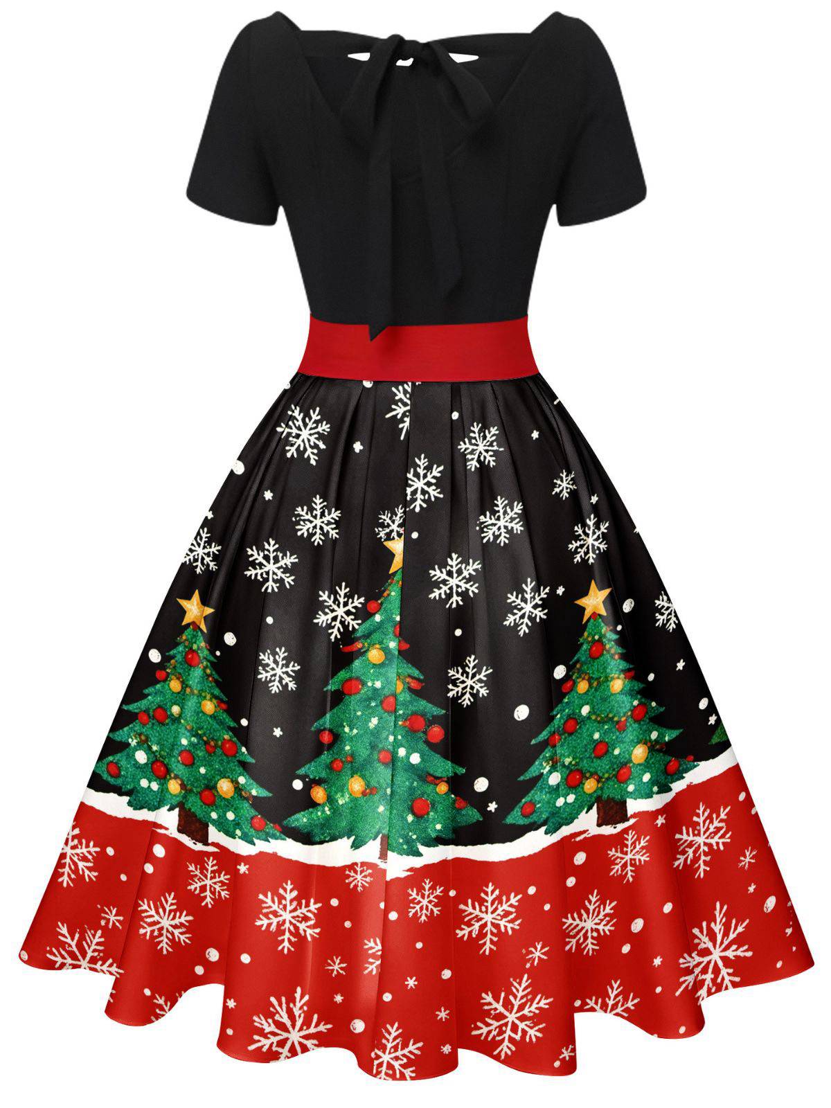 Grün 1950er Weihnachtsbaum Patchwork Bogen Gürtel Swing Kleid - Image 16