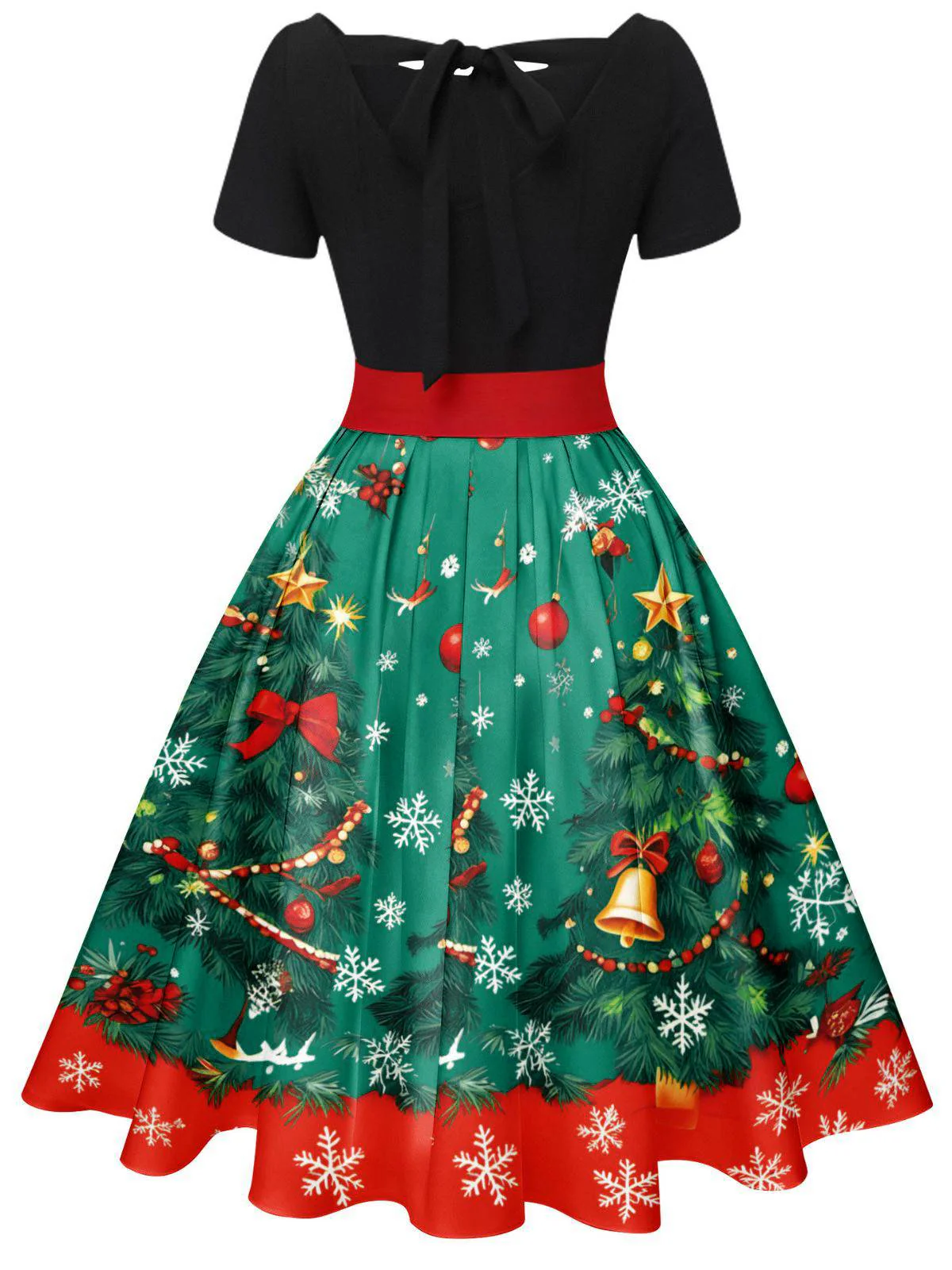 Grün 1950er Weihnachtsbaum Patchwork Bogen Gürtel Swing Kleid - Image 20