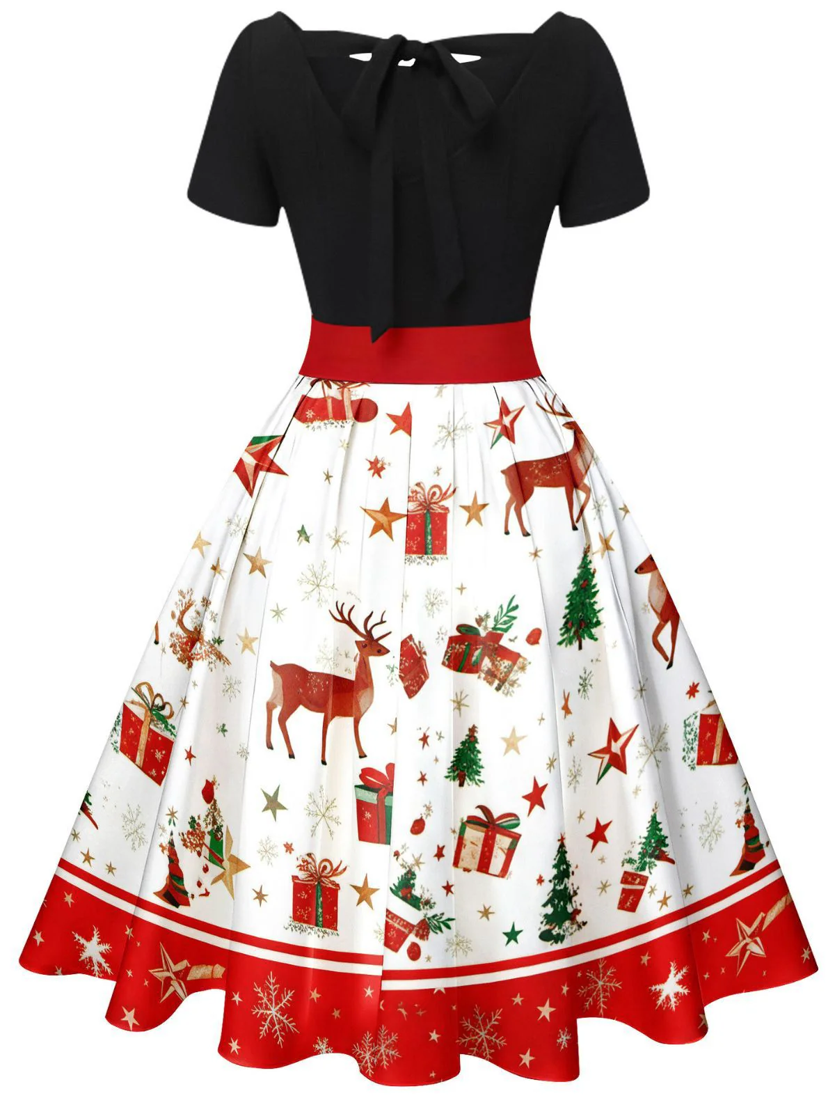 Grün 1950er Weihnachtsbaum Patchwork Bogen Gürtel Swing Kleid - Image 8