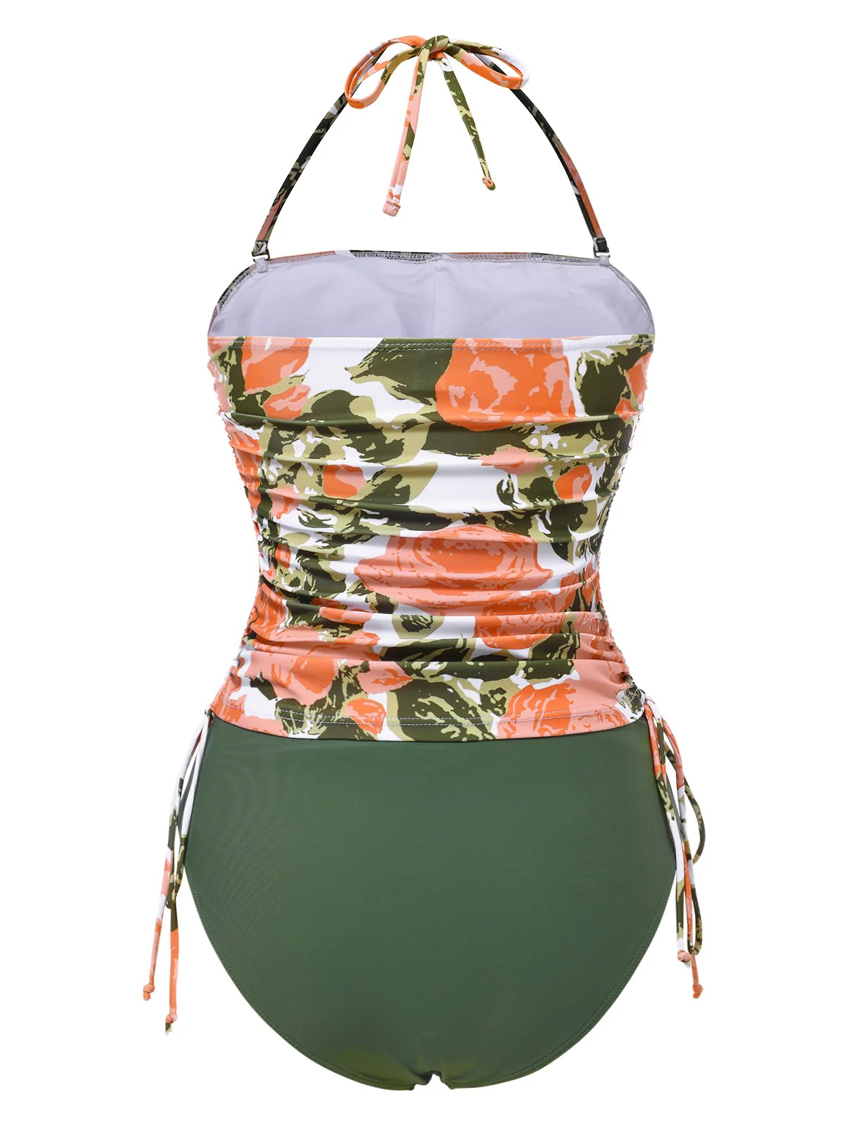 Grün 1960er Bandeau Halter Blumen Kordelzug Bademode - Image 3