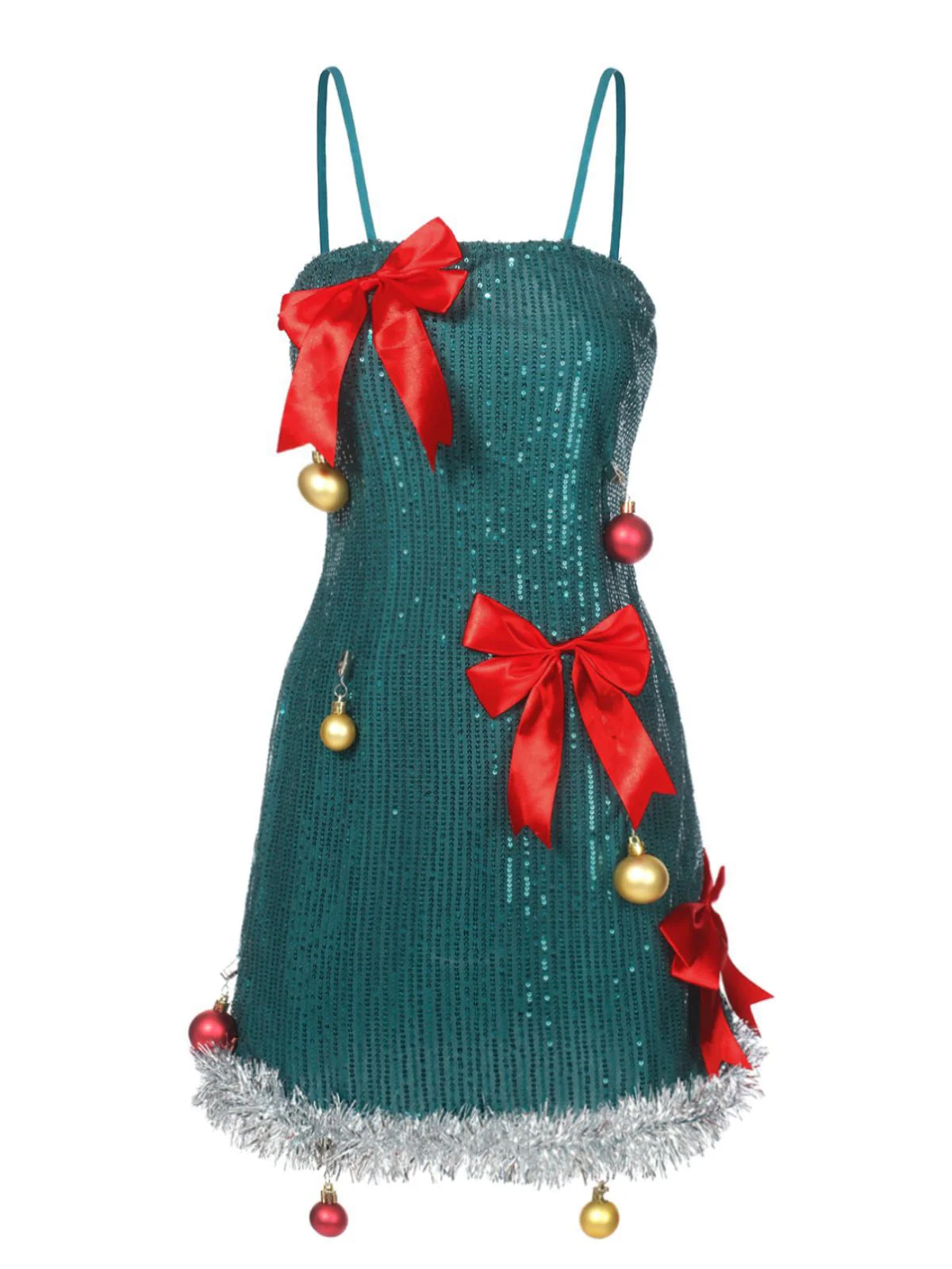 Grün 1960er Bogen & Weihnachten Glocke Pailletten Kleid - Image 2
