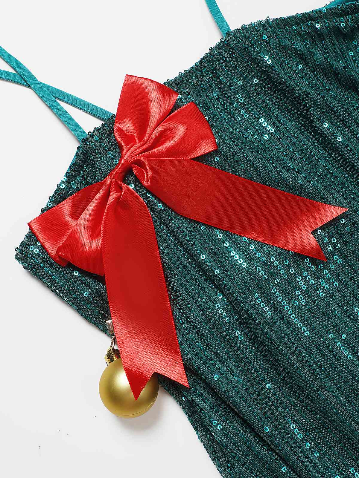 Grün 1960er Bogen & Weihnachten Glocke Pailletten Kleid - Image 4