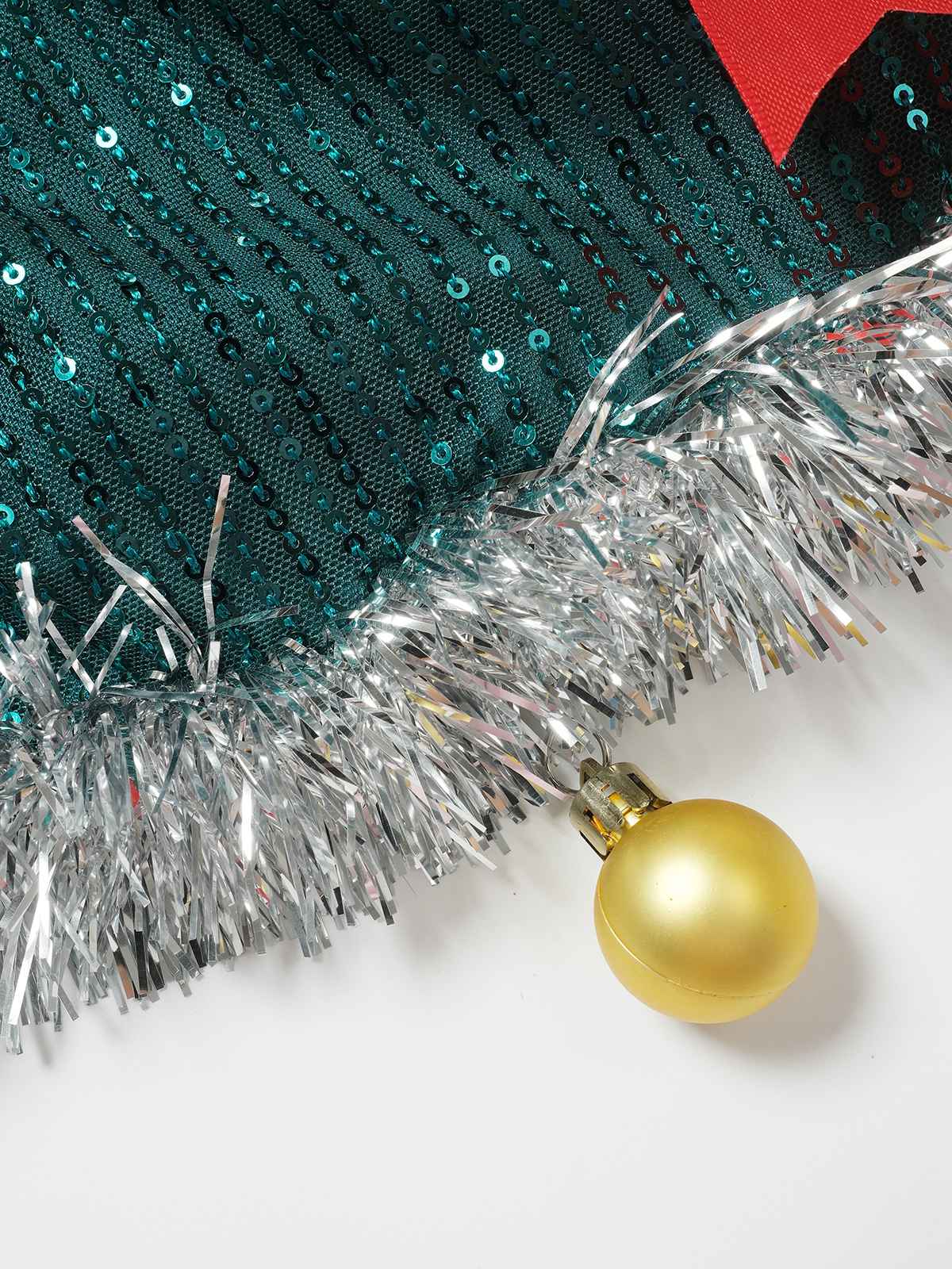 Grün 1960er Bogen & Weihnachten Glocke Pailletten Kleid - Image 5