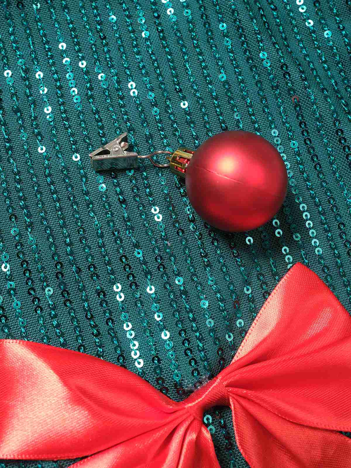 Grün 1960er Bogen & Weihnachten Glocke Pailletten Kleid - Image 6