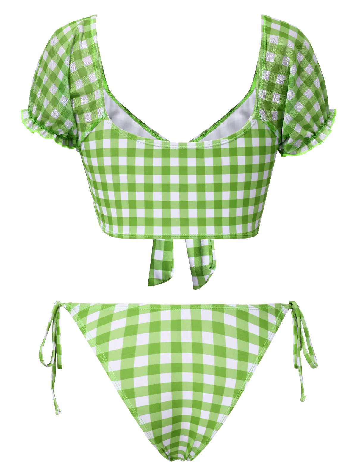 Grün 1960er Gingham Puffärmel Bikini Set - Image 2