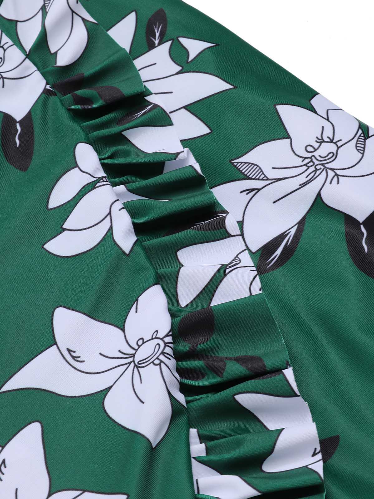Grün 1960er Gurt Blumen Rüschen Badeanzug - Image 8