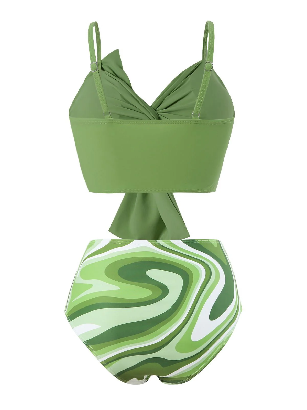 Grün 1960er Knotted Aquarell Träger Bikini Set - Image 2