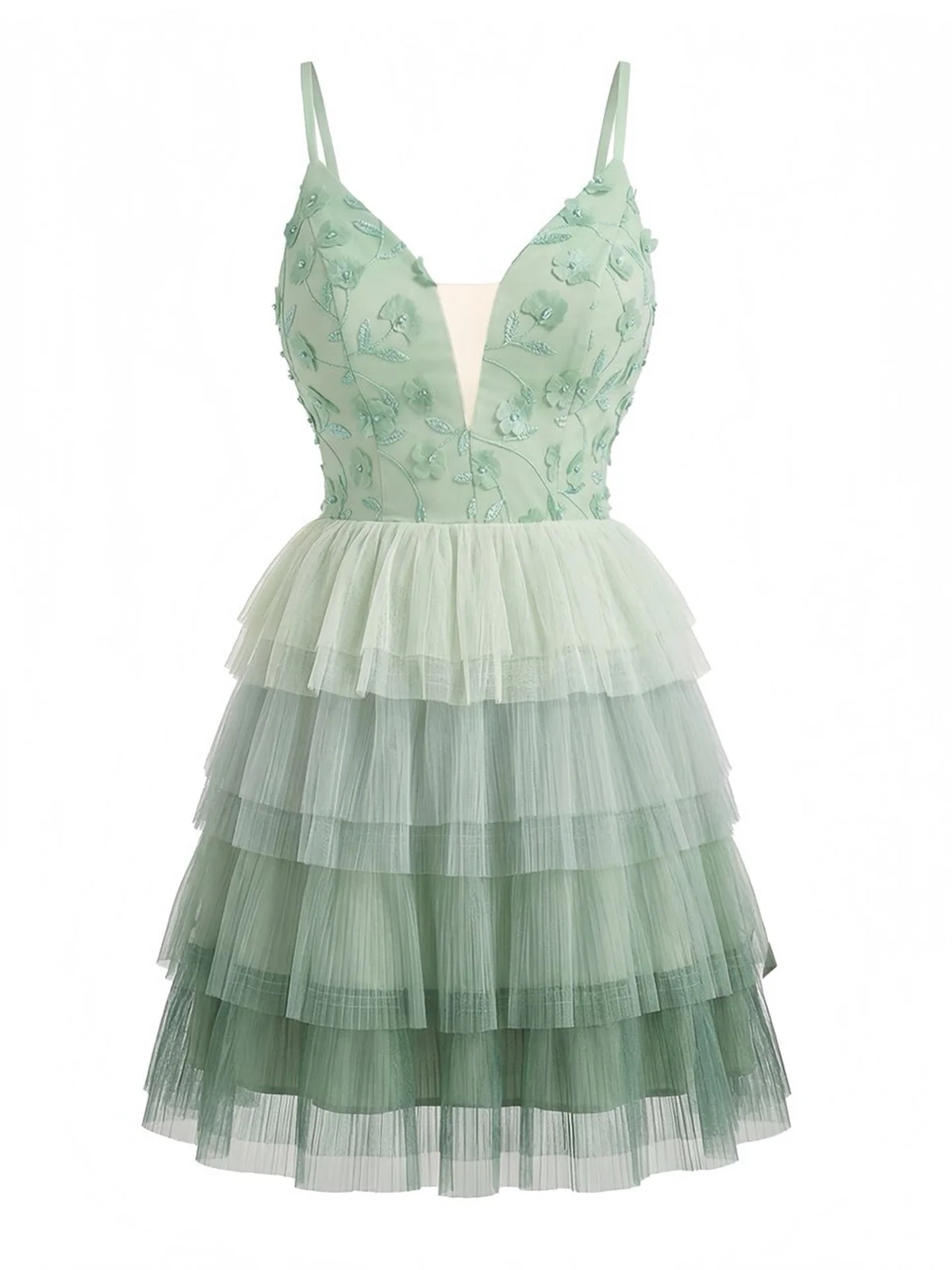 Grün 1960er Mehrschichtig Tüll Kuchen Kleid - Image 3