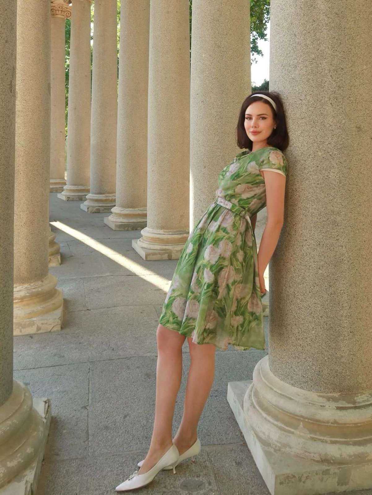 Grün 1960er Ölmalerei Rose Kleid - Image 2