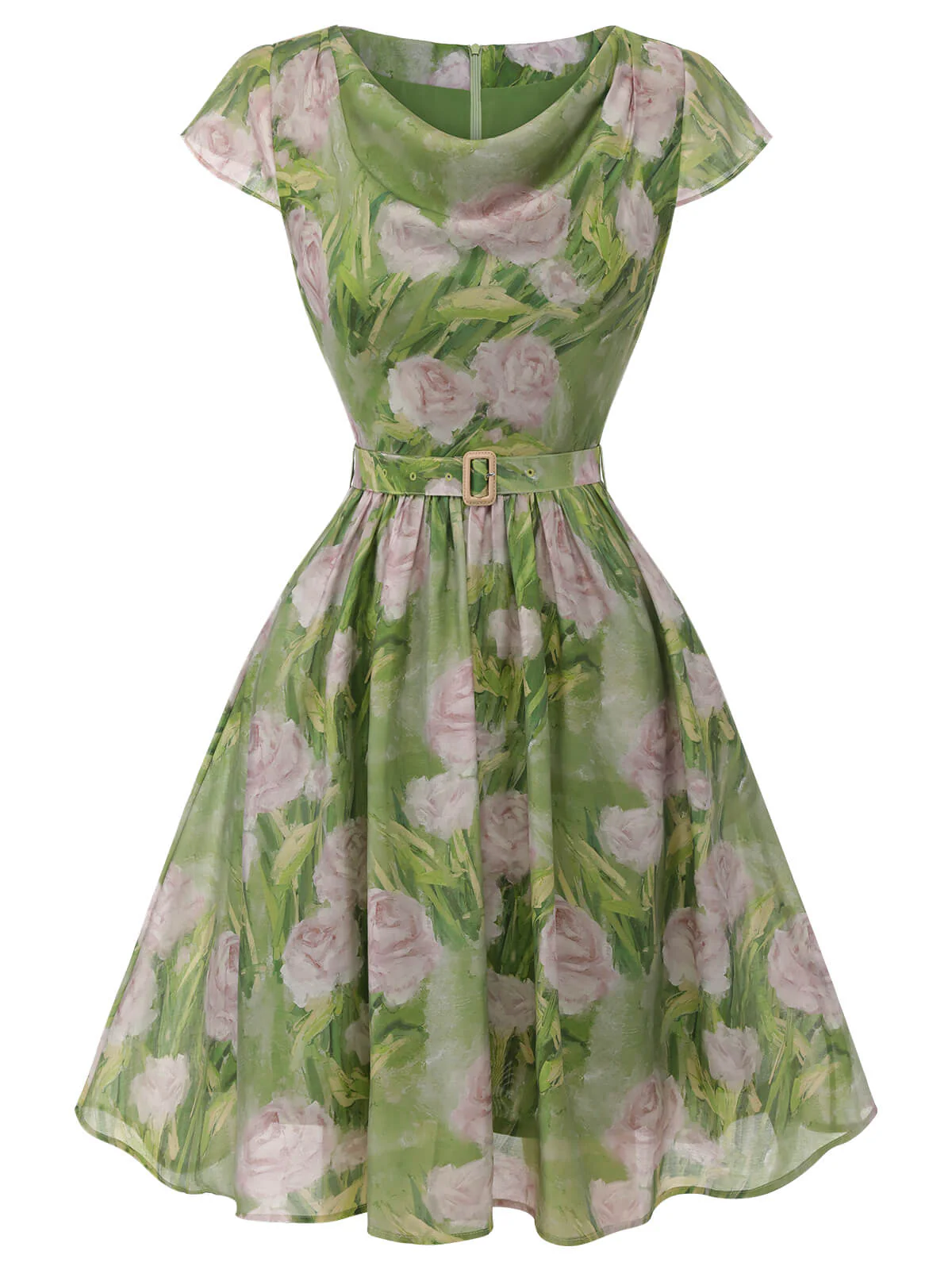 Grün 1960er Ölmalerei Rose Kleid - Image 3