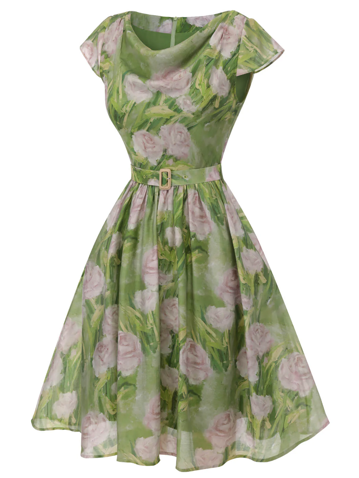 Grün 1960er Ölmalerei Rose Kleid - Image 4