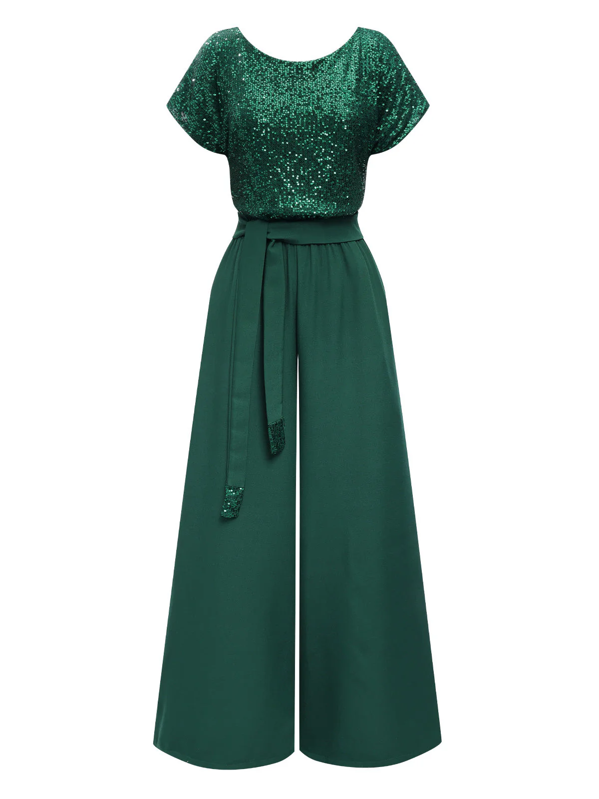 Grün 1960er Pailletten Weites-Bein Jumpsuit - Image 2