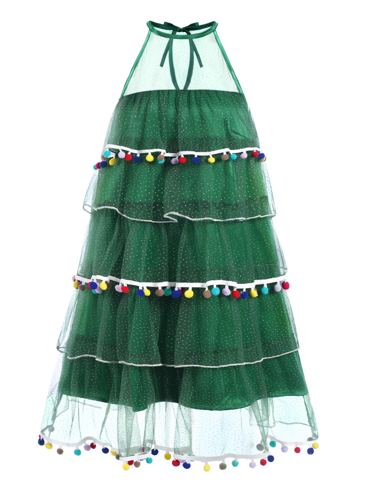 Grün 1960er Pom-Pom Weihnachten Baum Kleid - Image 2