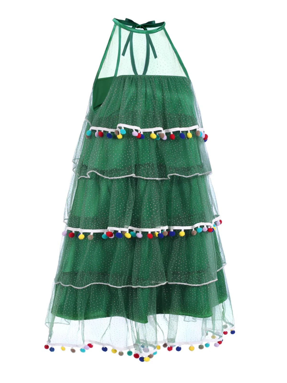 Grün 1960er Pom-Pom Weihnachten Baum Kleid - Image 3