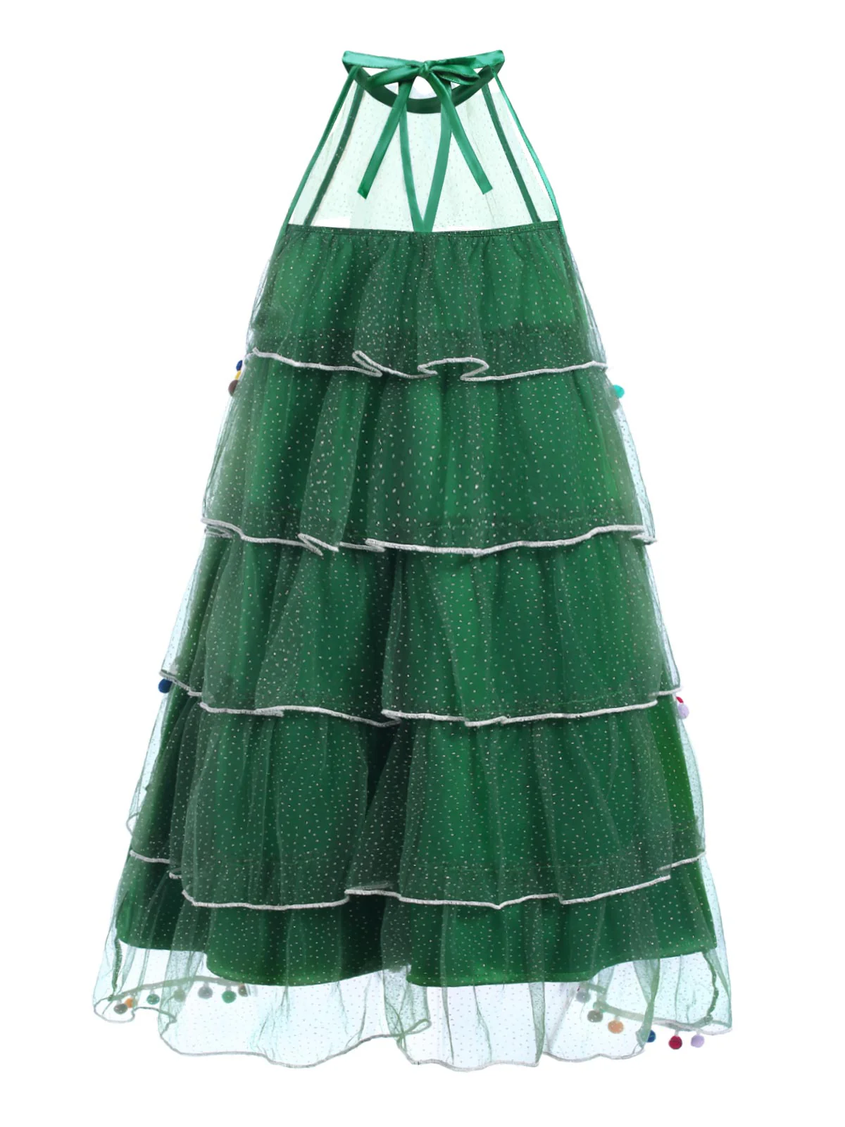 Grün 1960er Pom-Pom Weihnachten Baum Kleid - Image 4