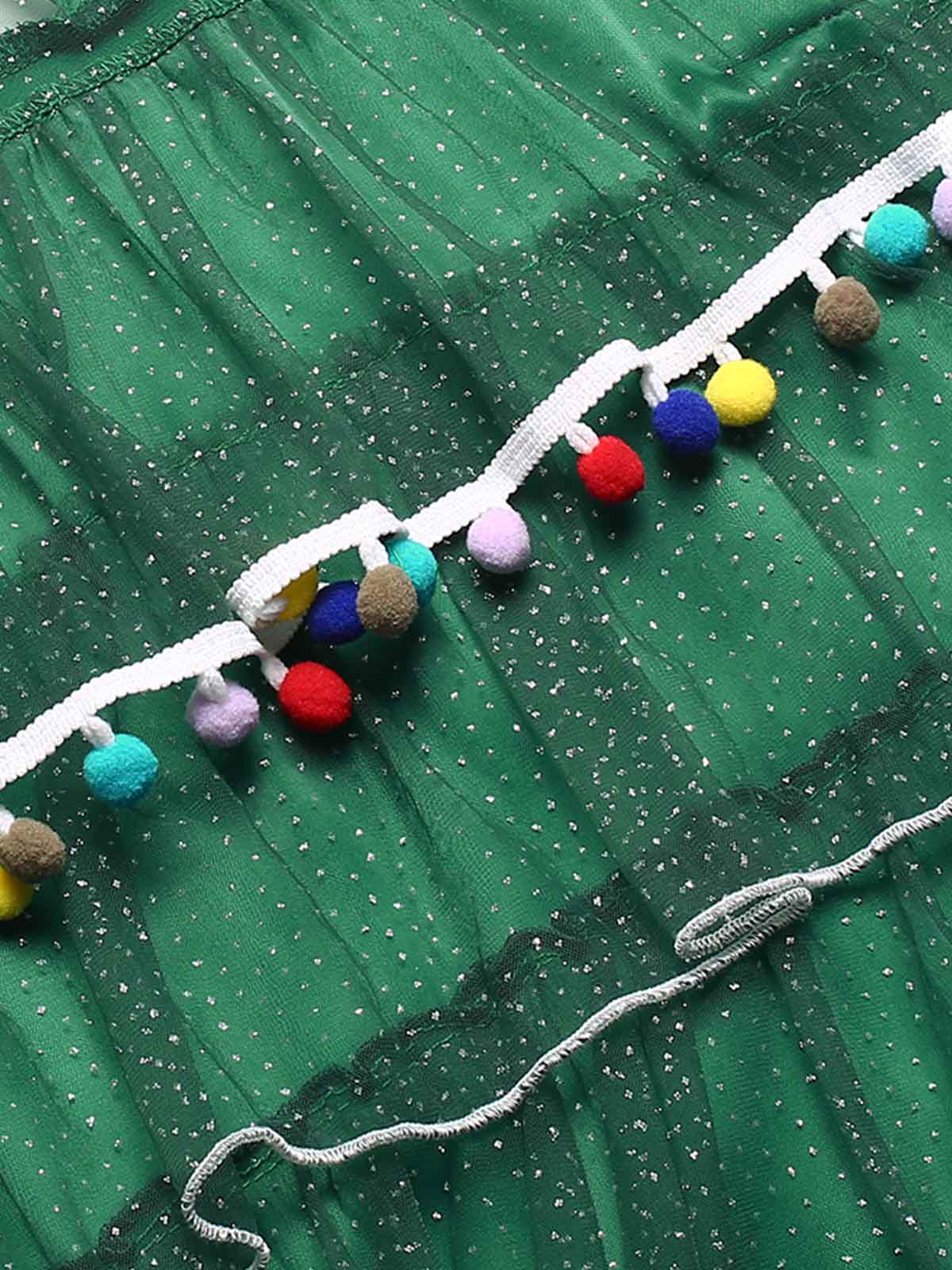 Grün 1960er Pom-Pom Weihnachten Baum Kleid - Image 5