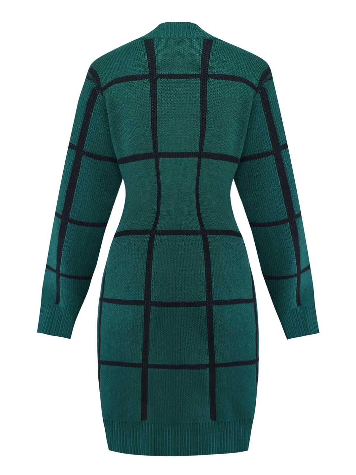 Grün 1960er Rundausschnitt Kariert Stricken Pullover Kleid - Image 3