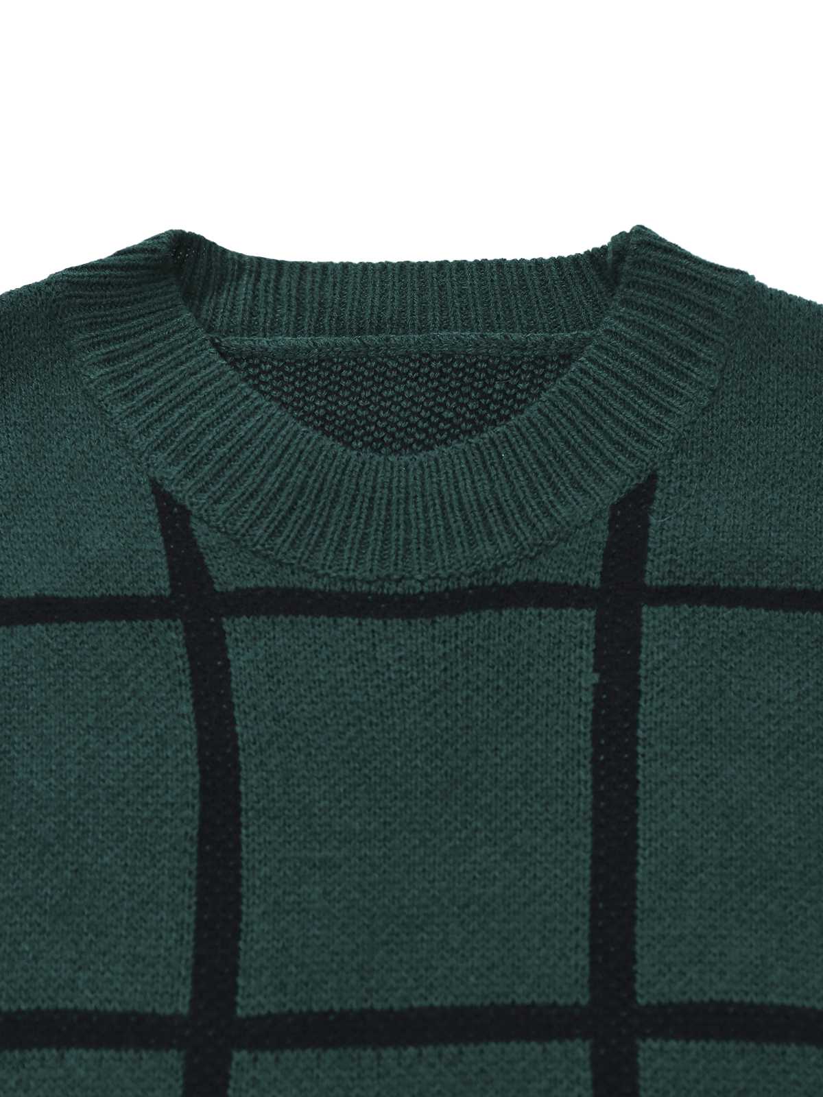 Grün 1960er Rundausschnitt Kariert Stricken Pullover Kleid - Image 4