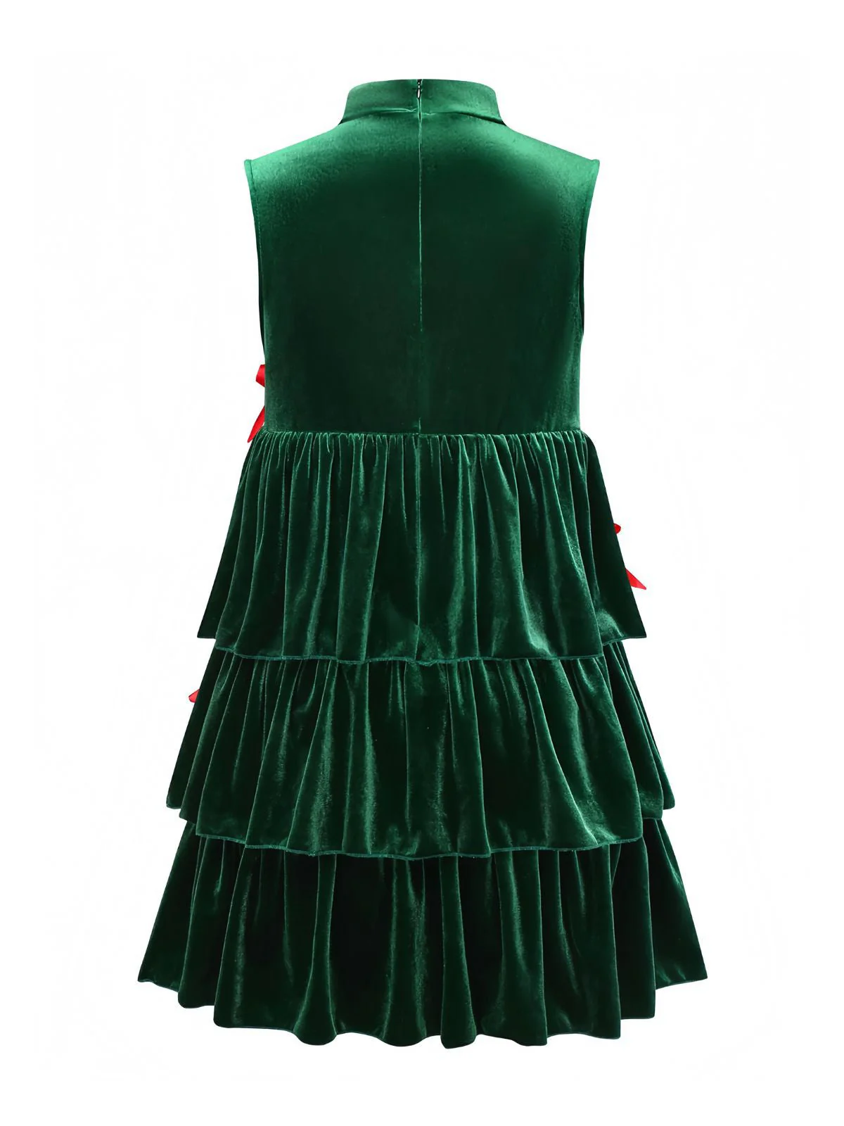 Grün 1960er Samt Bogen Stehkragen Abgestuft Kleid - Image 7