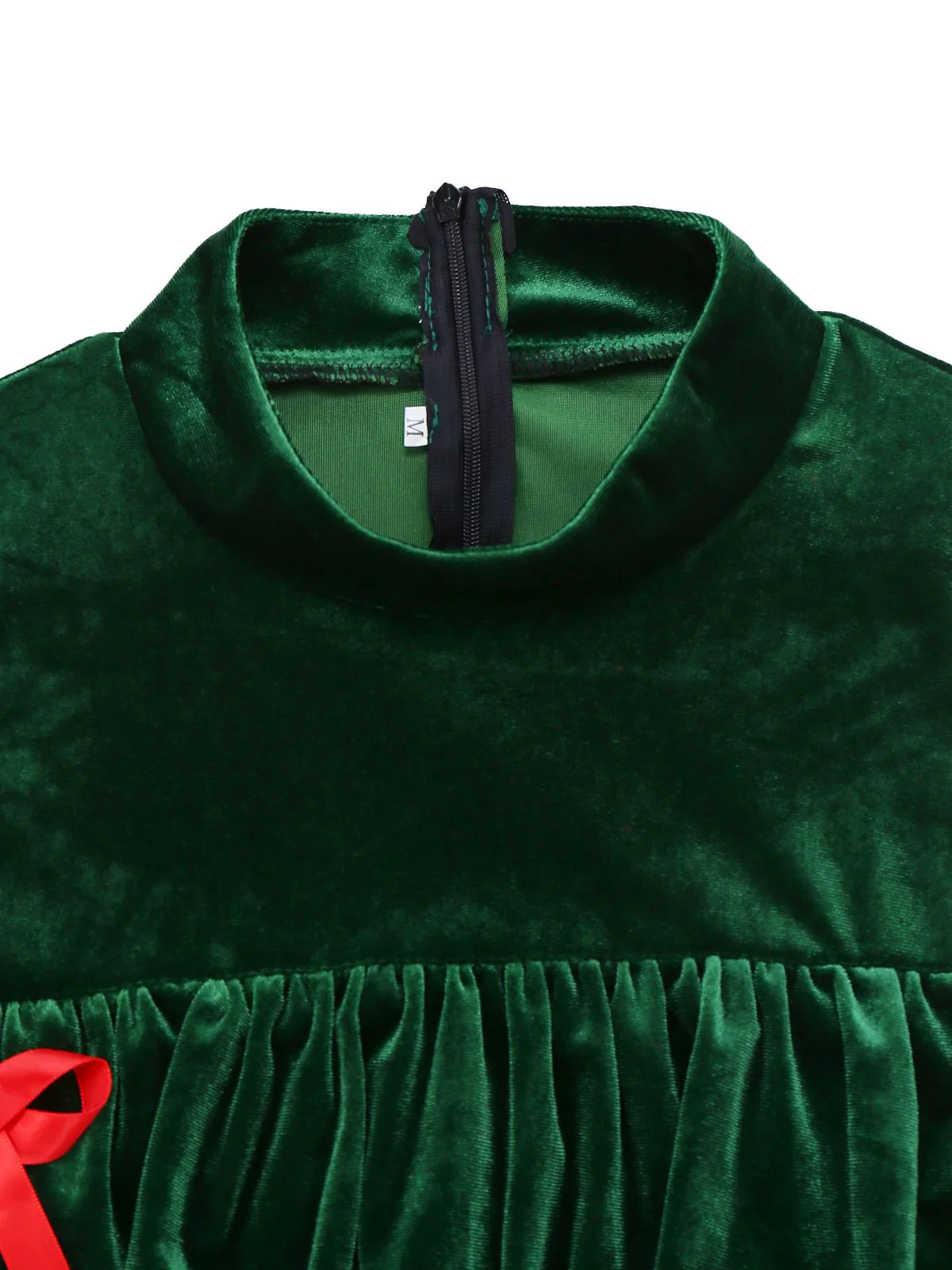 Grün 1960er Samt Bogen Stehkragen Abgestuft Kleid - Image 8