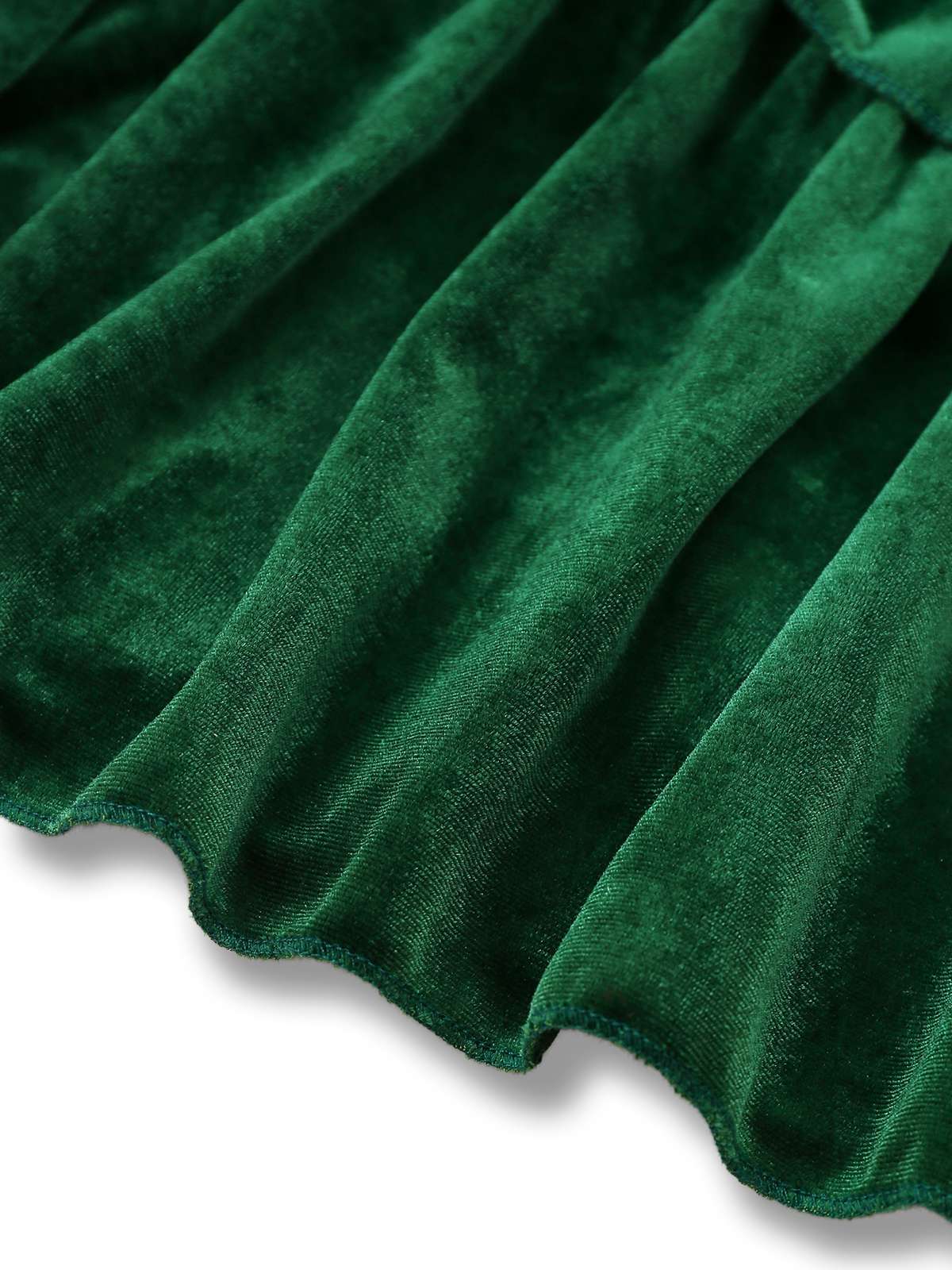 Grün 1960er Samt Bogen Stehkragen Abgestuft Kleid - Image 9