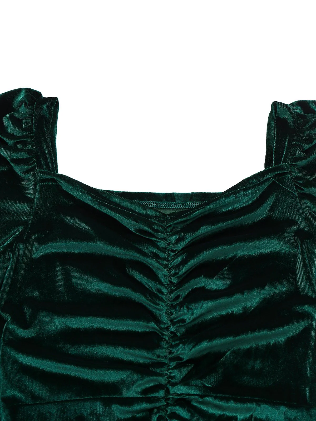 Grün 1960er Samt Gerüschtes Langarm Enges Kleid - Image 4