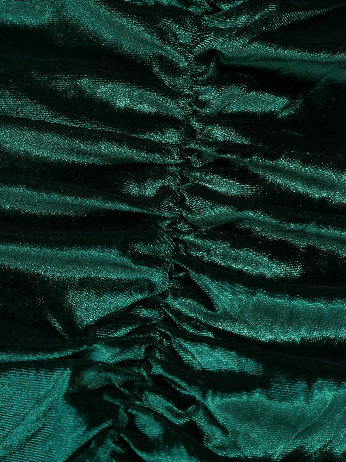 Grün 1960er Samt Gerüschtes Langarm Enges Kleid - Image 5