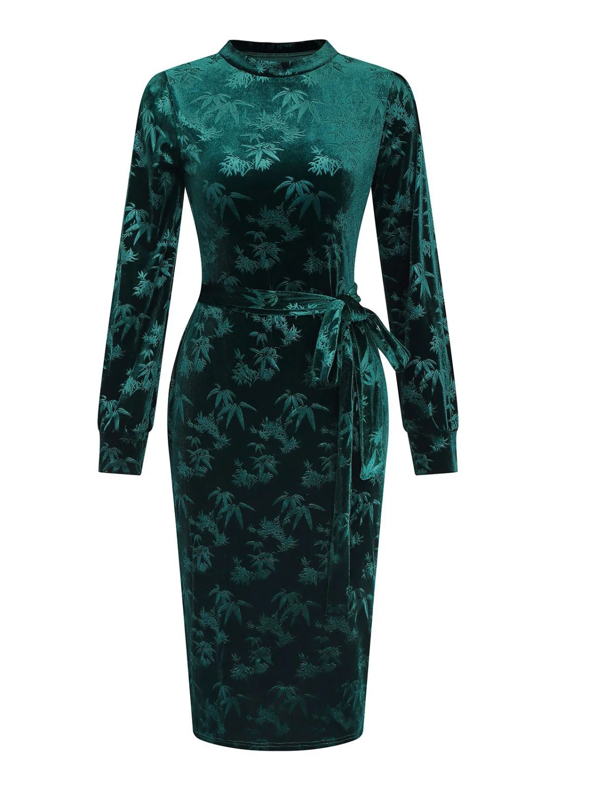 Grün 1960er Samt Pflanzenmuster Bleistift Kleid - Image 2