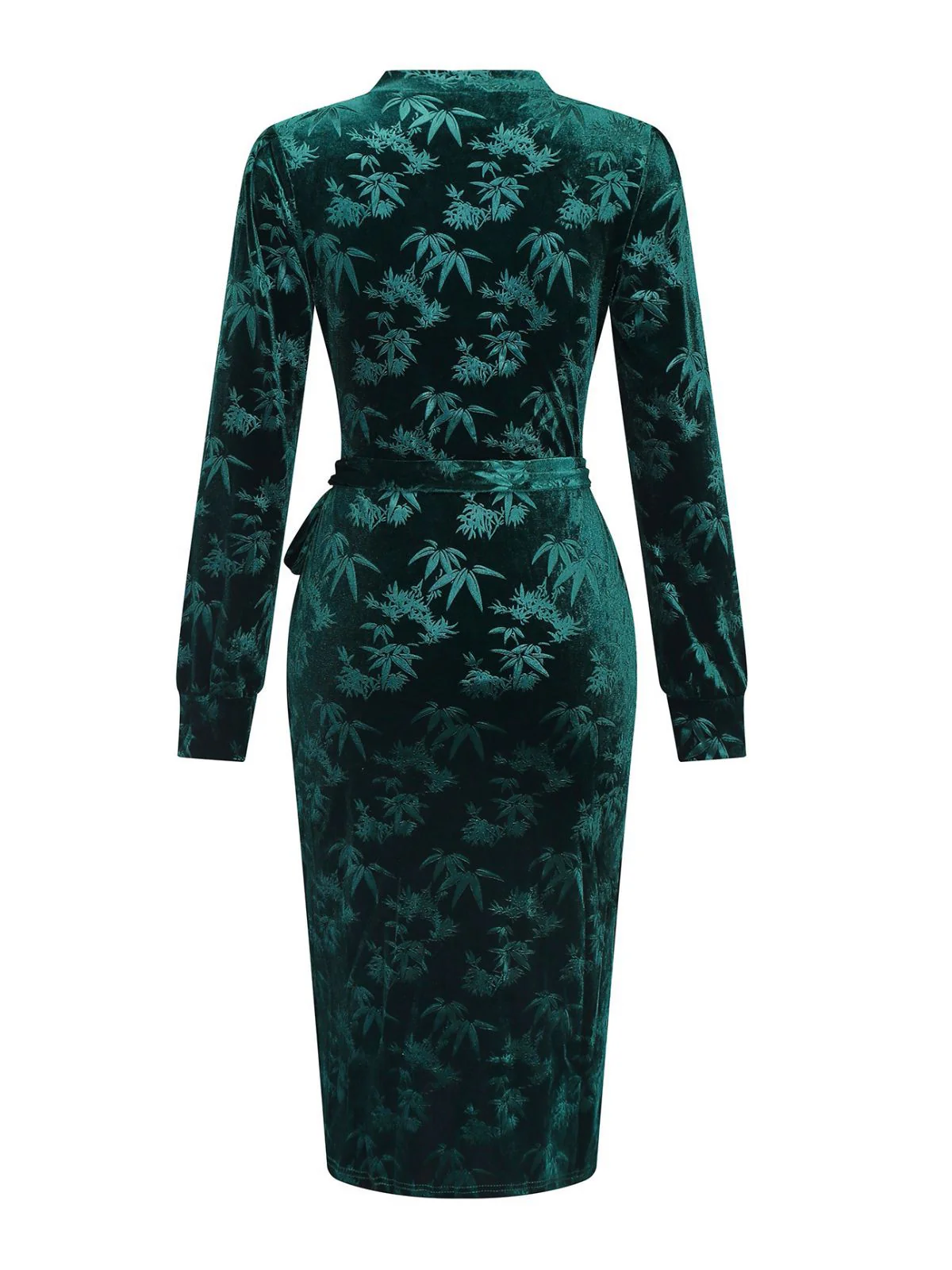 Grün 1960er Samt Pflanzenmuster Bleistift Kleid - Image 3