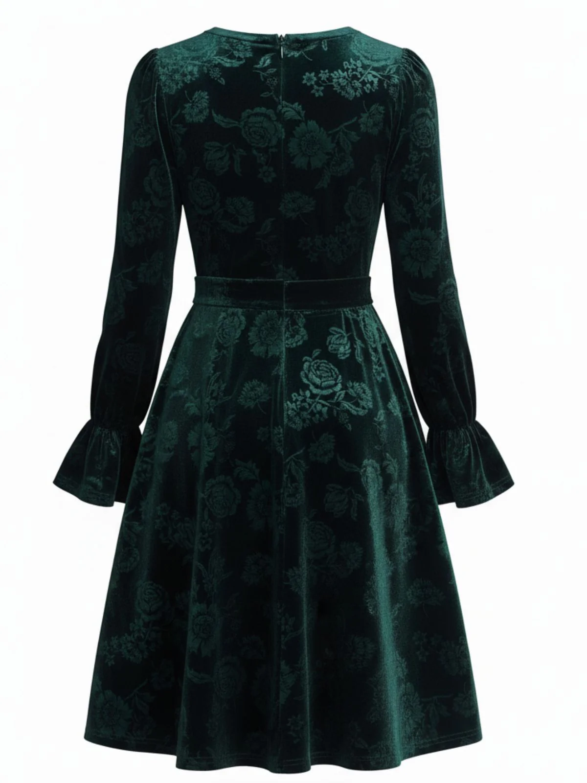 Grün 1960er Samt Rose Jacquard Kleid - Image 2
