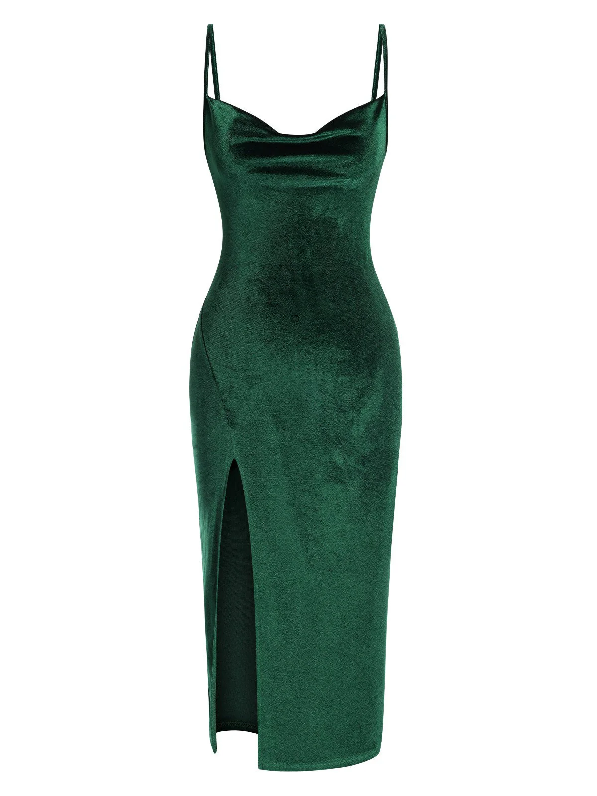 Grün 1960er Schlitz Straps Samt Kleid - Image 2