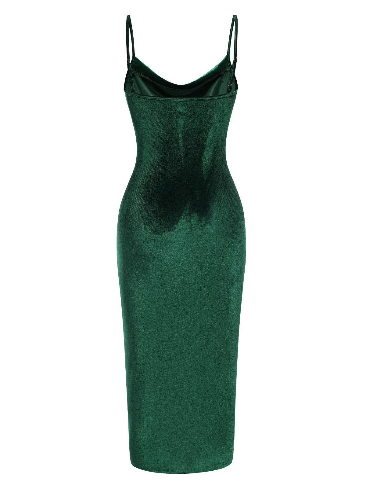 Grün 1960er Schlitz Straps Samt Kleid - Image 3