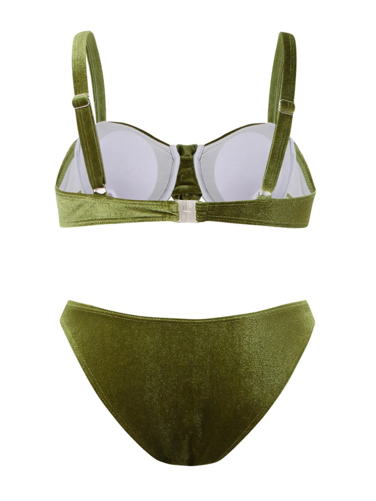 Grün 1960er Solide Samt 3D Rose Bikini Set - Image 2