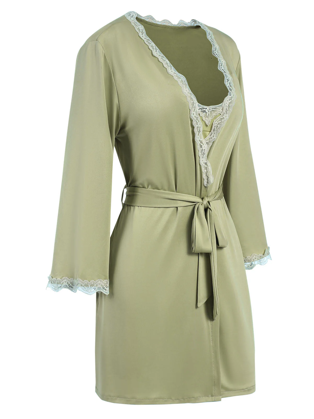 Grün 1960er Spitze Schlitz Nachthemd & Robe - Image 3