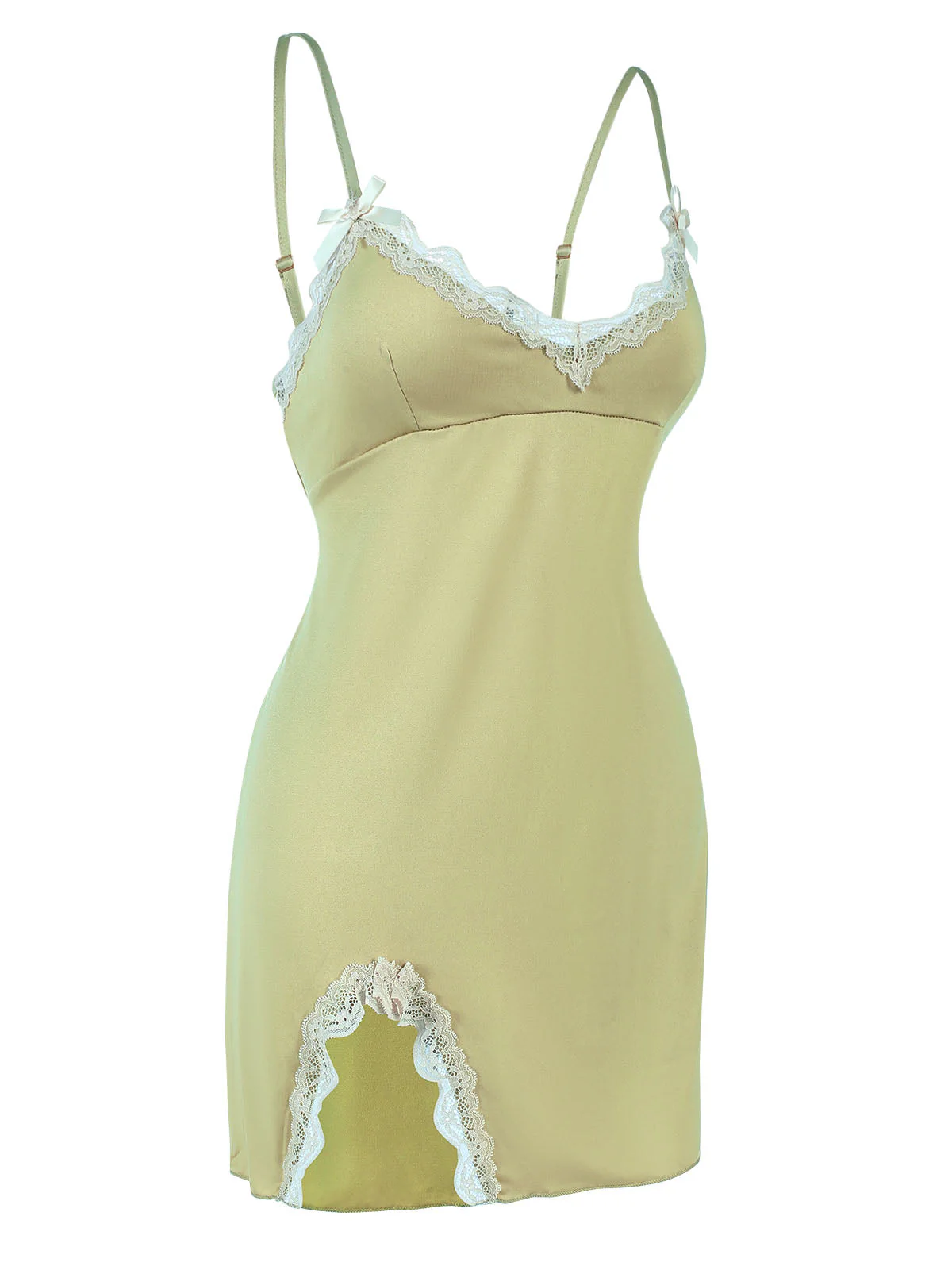 Grün 1960er Spitze Schlitz Nachthemd & Robe - Image 8