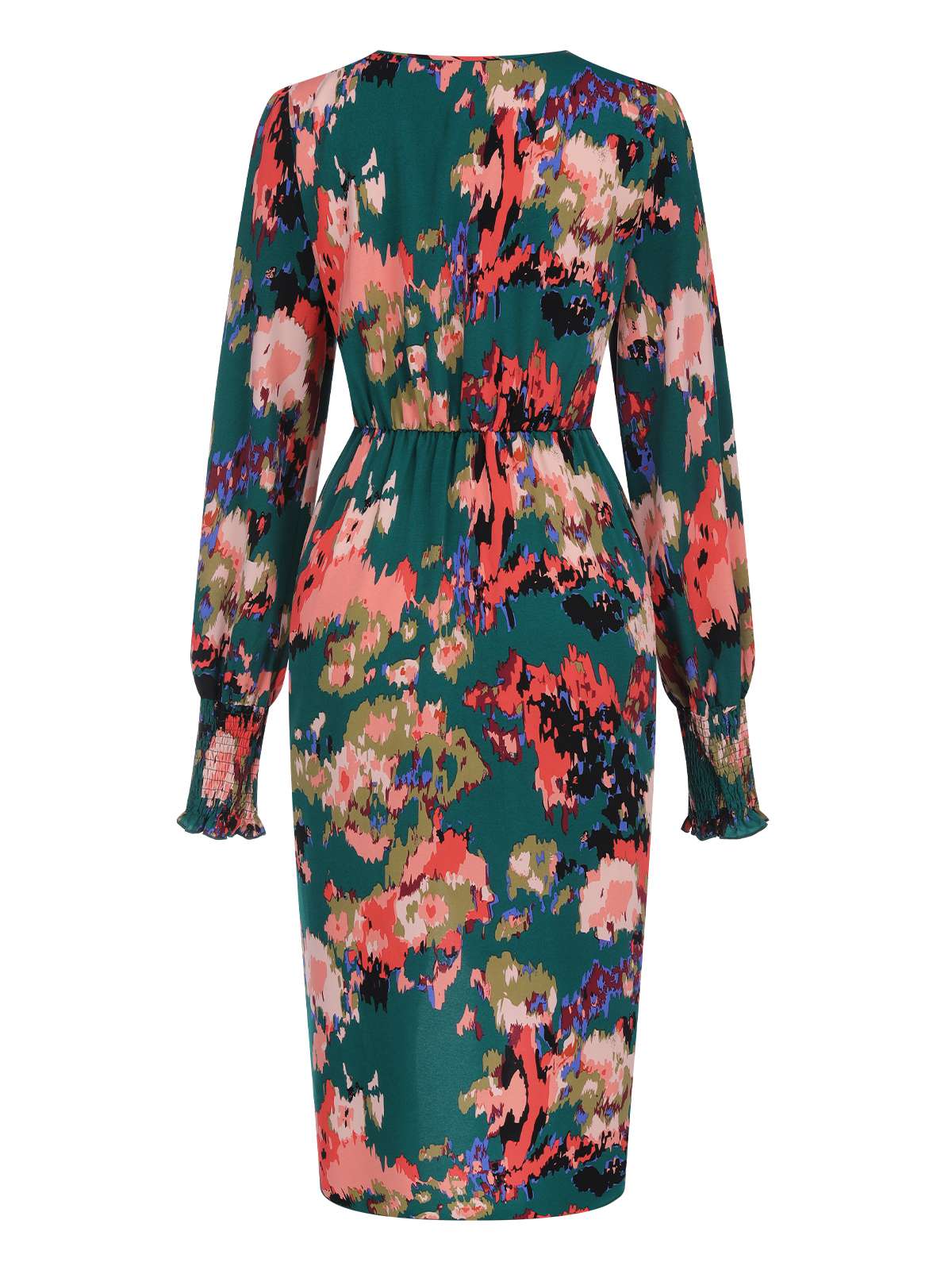 Grün 1960er Surplice Blumen Tulpensaum Kleid - Image 3