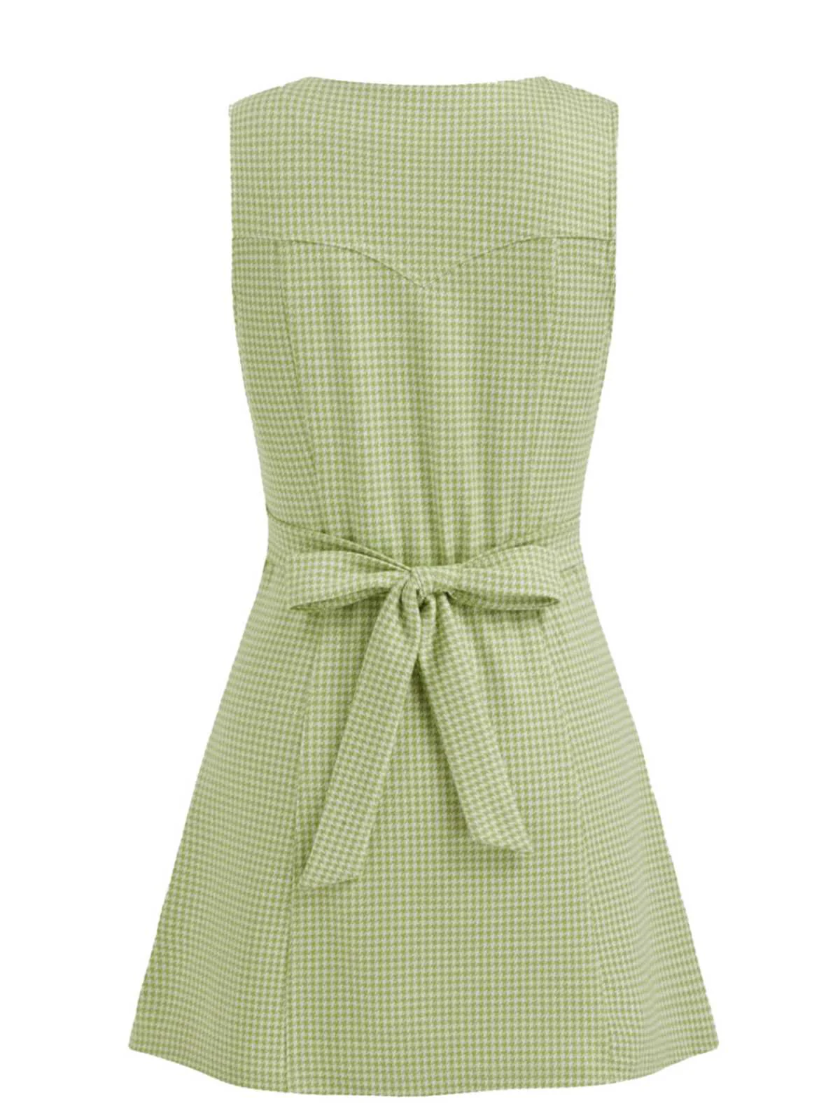 Grün 1960er V-Ausschnitt Hahnentritt Ärmellos Kleid - Image 2