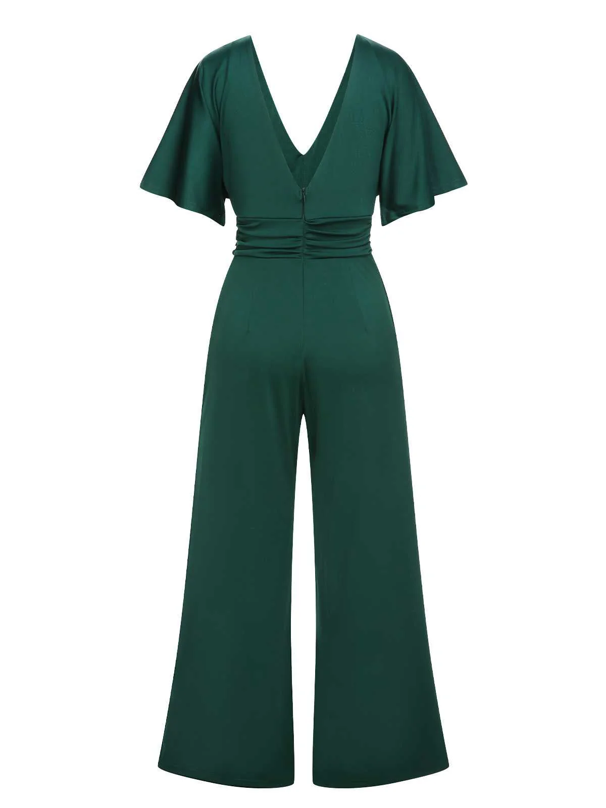 Grün 1960er V-Ausschnitt Hohe-Taille Wide-Leg Jumpsuit - Image 3